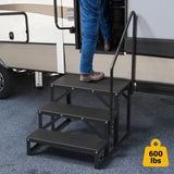 Garvee Scala RV A 3 Gradini Con Corrimano, 300 kg, Antiscivolo, Lega D'acciaio, Portatile Per Camper E Vasche Idromassaggio, Sicurezza E Durabilità, Argento - Nero-3