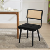 Garvee Set 2 Sedie da Pranzo in Rattan Naturale con Schienale Traspirante, Gambe in Legno Robusto, Tessuto Lino Beige, Piedini Antiscivolo per Cucina e Sala da Pranzo
