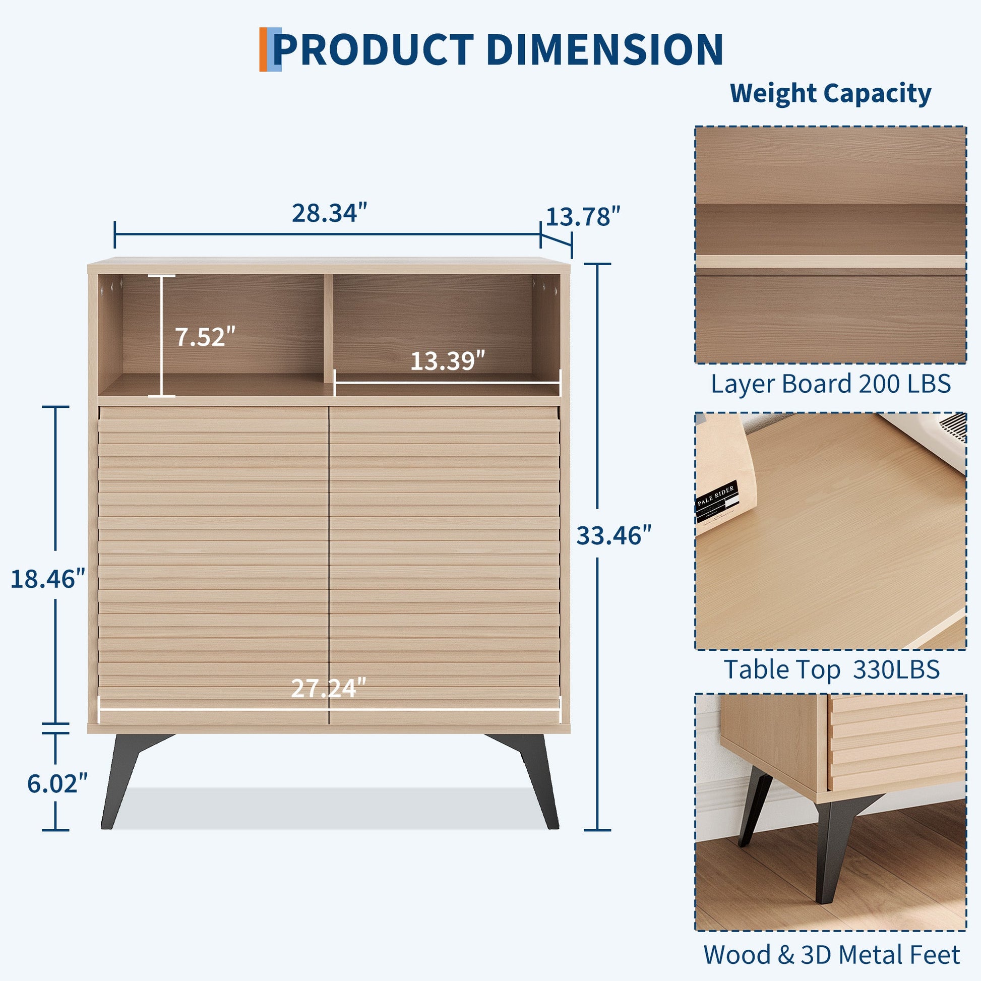 Credenza con ripiani regolabili Garvee Fluted Storage Cabinet, per soggiorno e cucina, gambe in legno pregiato 3D, struttura in metallo, nero