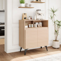 Credenza con ripiani regolabili Garvee Fluted Storage Cabinet, per soggiorno e cucina, gambe in legno pregiato 3D, struttura in metallo, nero