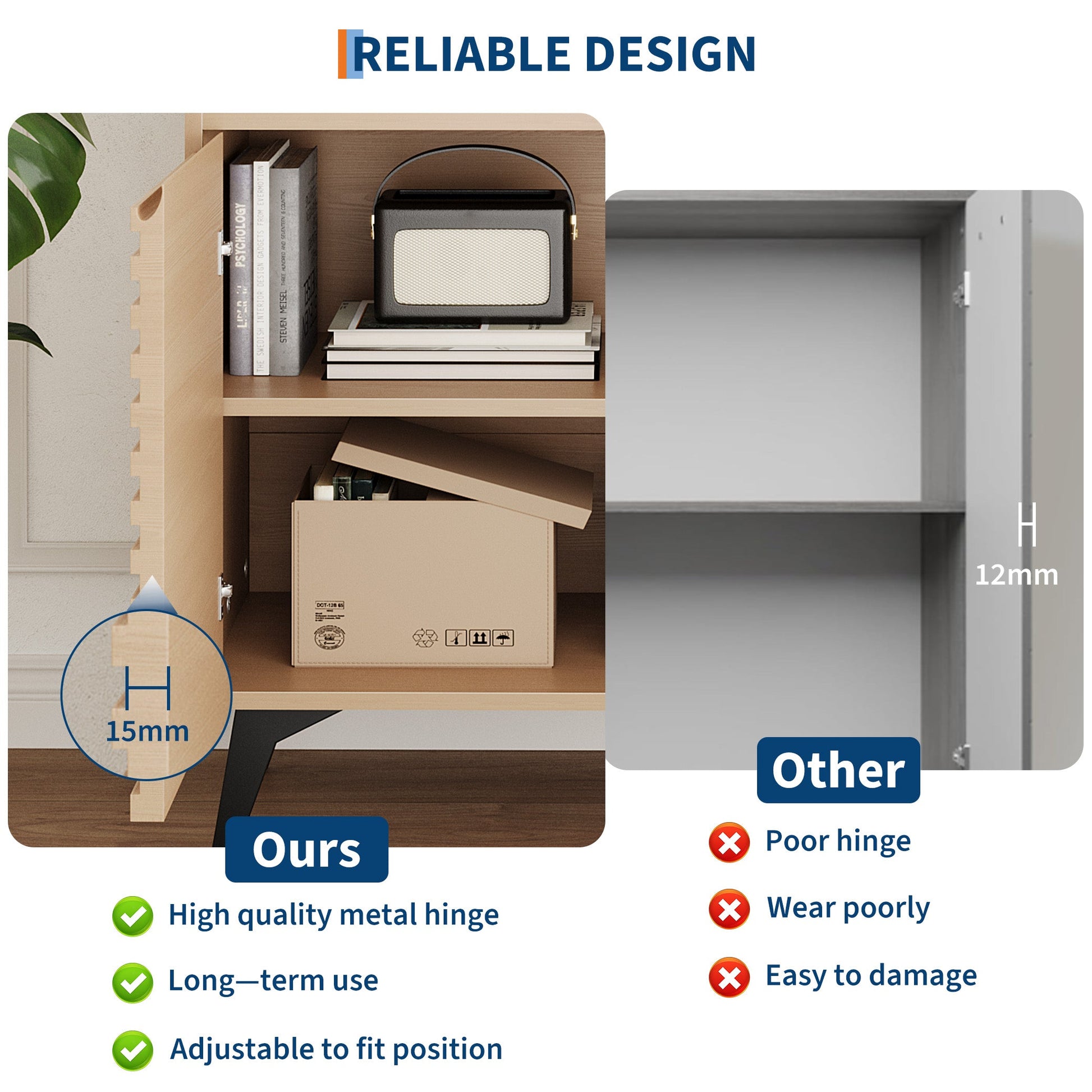 Credenza con ripiani regolabili Garvee Fluted Storage Cabinet, per soggiorno e cucina, gambe in legno pregiato 3D, struttura in metallo, nero
