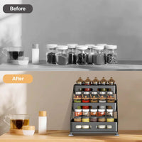 Porta spezie Garvee in acciaio al carbonio a 3 livelli con altezza regolabile da 10 a 10.8 pollici, nero, per ripiani della cucina