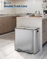Pattumiera doppia Garvee in acciaio inox 2x10,6 galloni con coperchio e pedale per cucina e ufficio, 25,32x15,83x25,20 pollici, argento - argento
