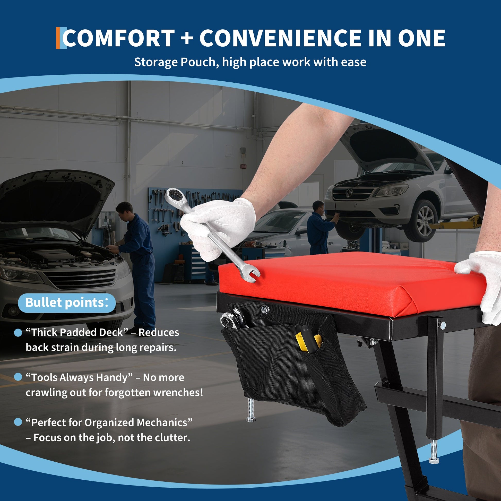 Carrello per auto Garvee con capacità di carico di 400 libbre, regolabile, telaio in acciaio, imbottito, per ufficio e garage, nero