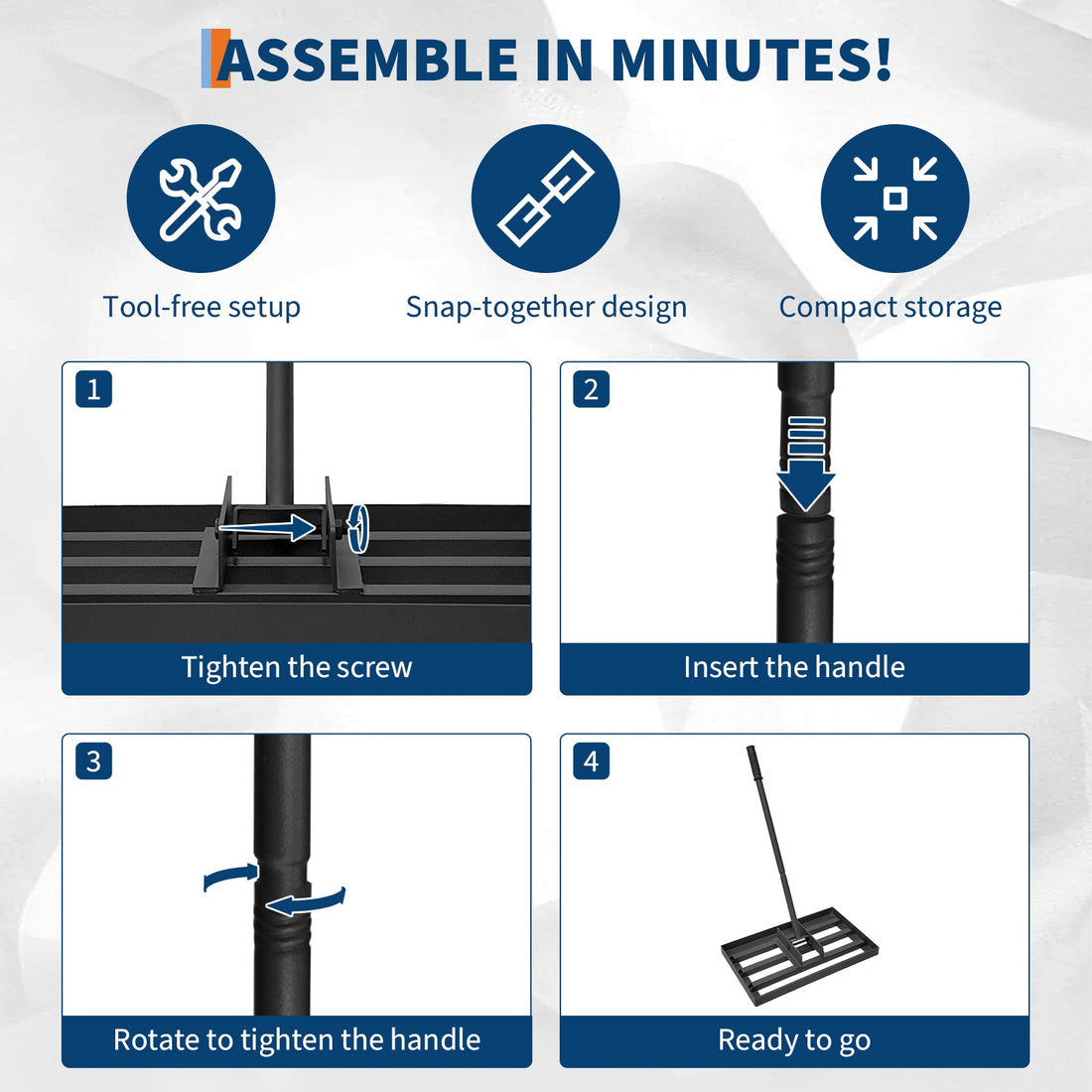 Rastrello livellatore per prato Garvee con manico regolabile in acciaio inossidabile 17x10 Cura del giardino e del prato