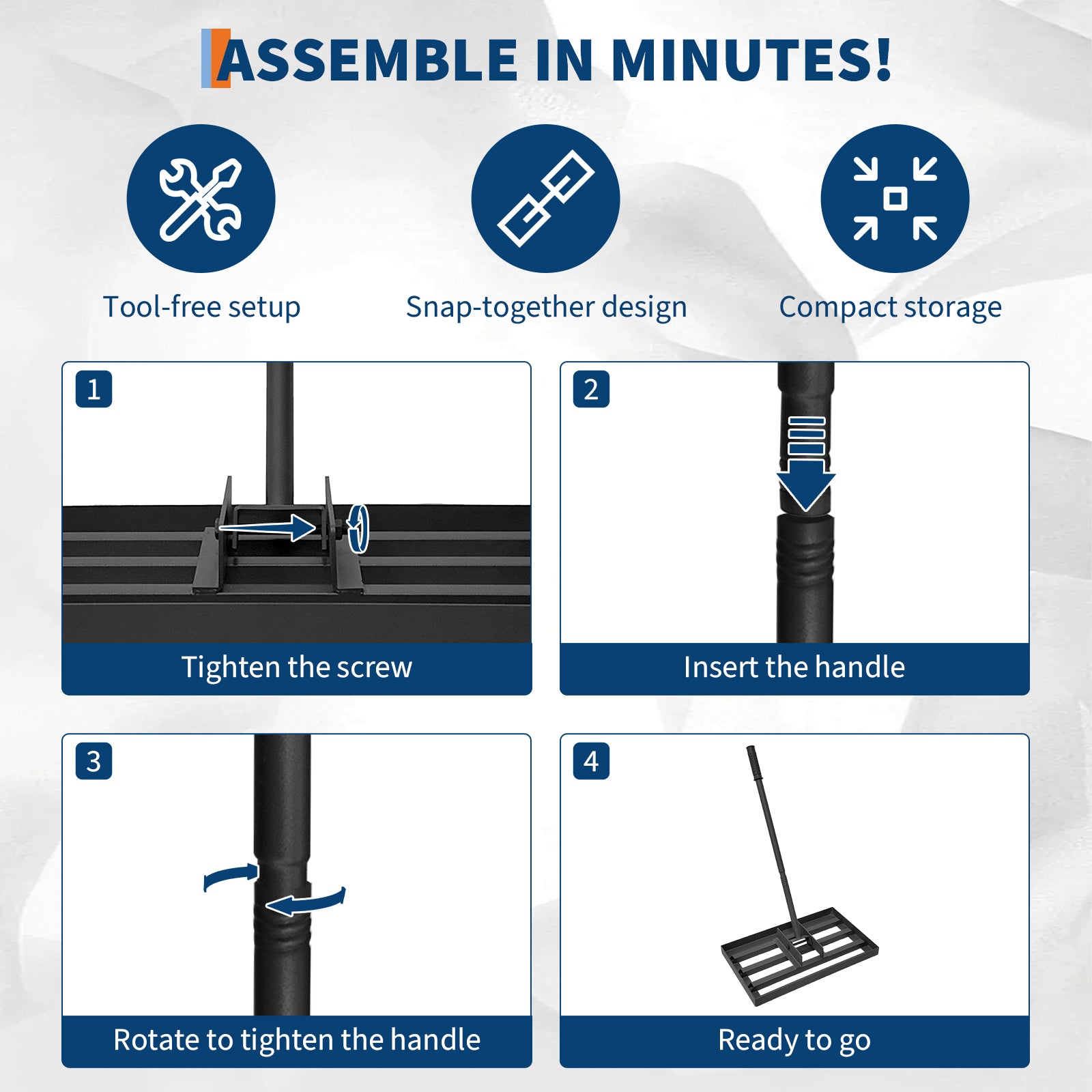 Rastrello livellatore per prato Garvee con manico regolabile in acciaio inossidabile 17x10 Cura del giardino e del prato