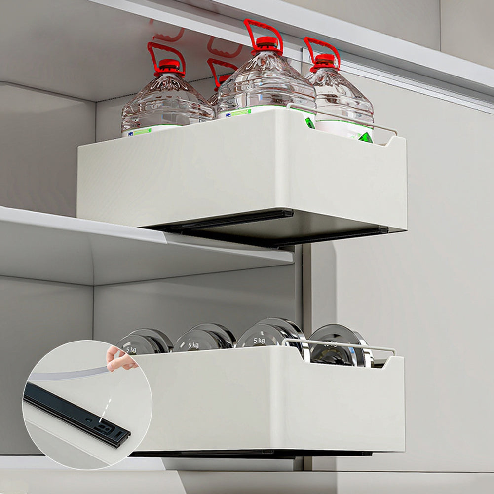 Cassetto da cucina estensibile Garvee, organizer da cucina espandibile, non richiede fori, bianco, 25 cm L x 43 cm P x 14 cm A