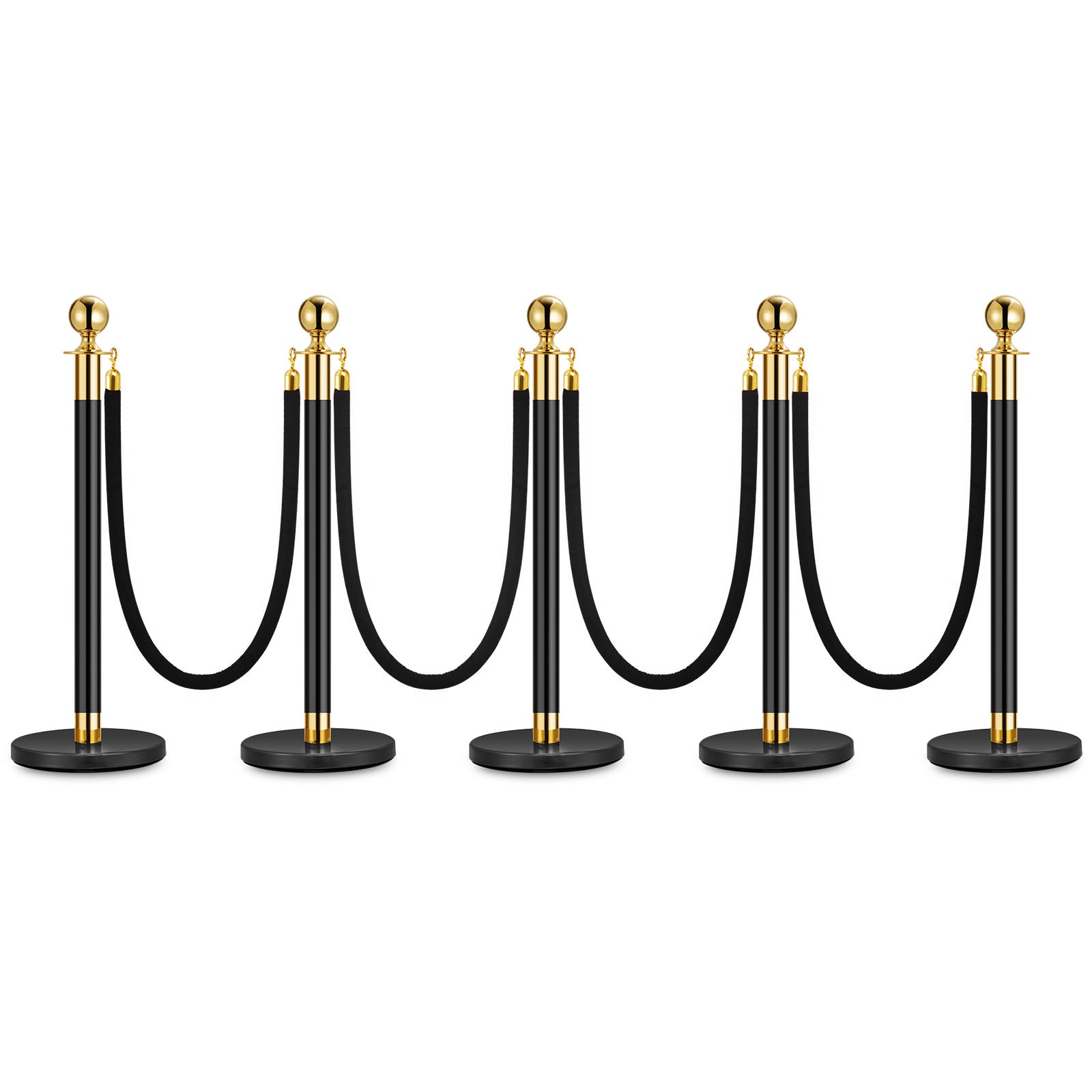 Garvee 5 pezzi pali portanti con corda in velluto nero per eventi, 5 piedi, acciaio inossidabile, nero