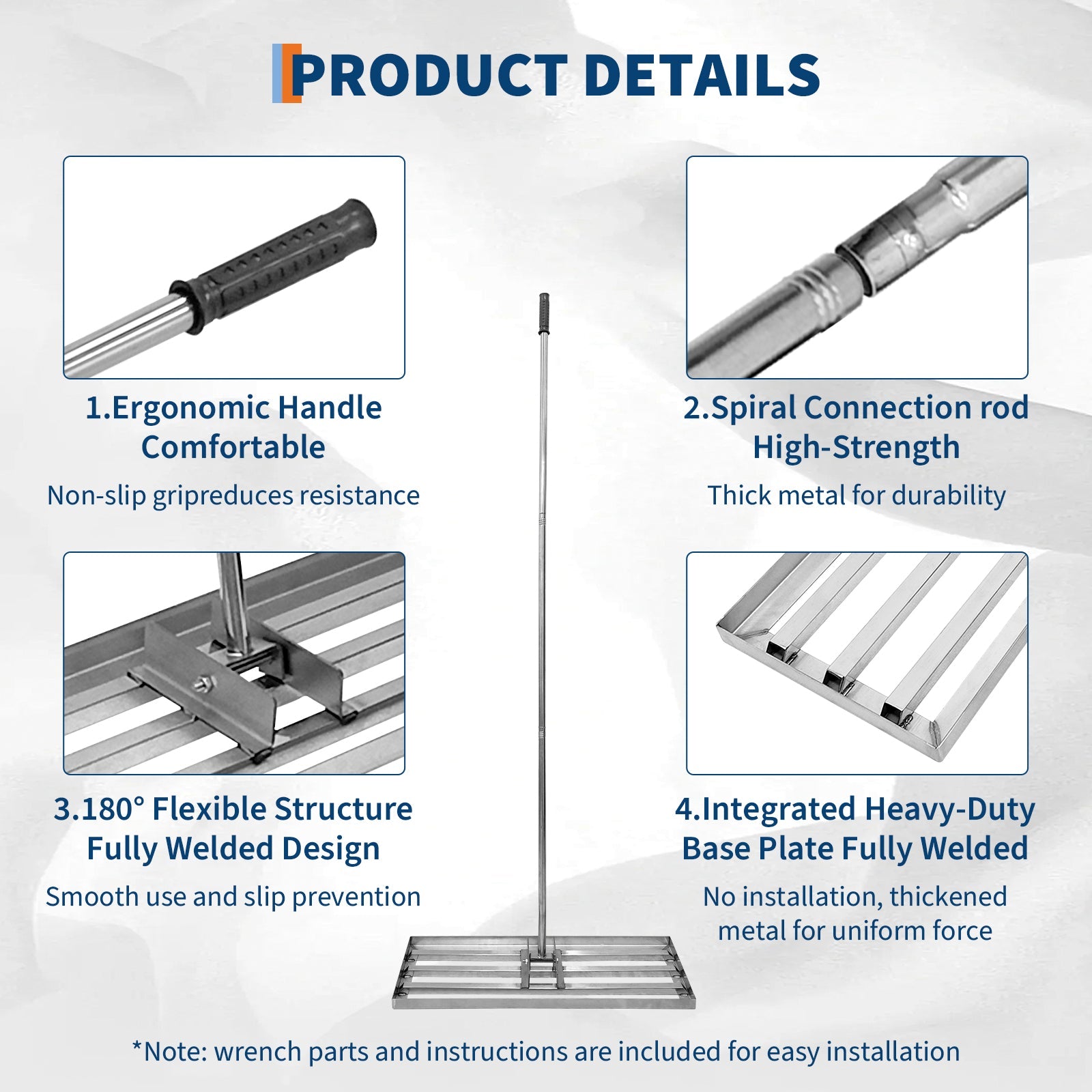 Rastrello Livellatore Prato Garvee Acciaio 30"x10" Manico Regolabile Antiruggine - Regalo Perfetto Festa del Papà per Cura Giardino