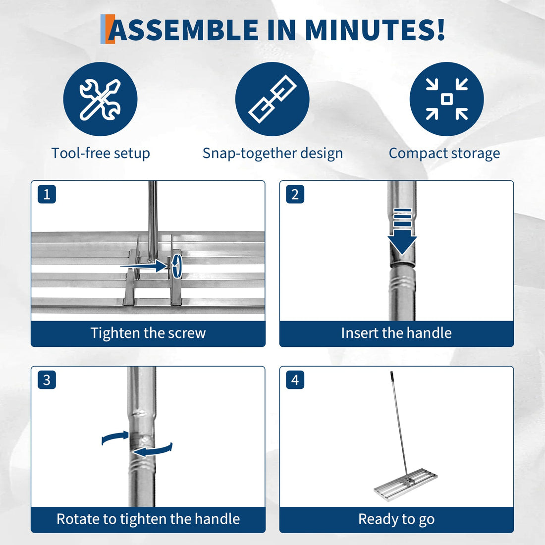 Rastrello Livellatore Prato Garvee Acciaio 30"x10" Manico Regolabile Antiruggine - Regalo Perfetto Festa del Papà per Cura Giardino