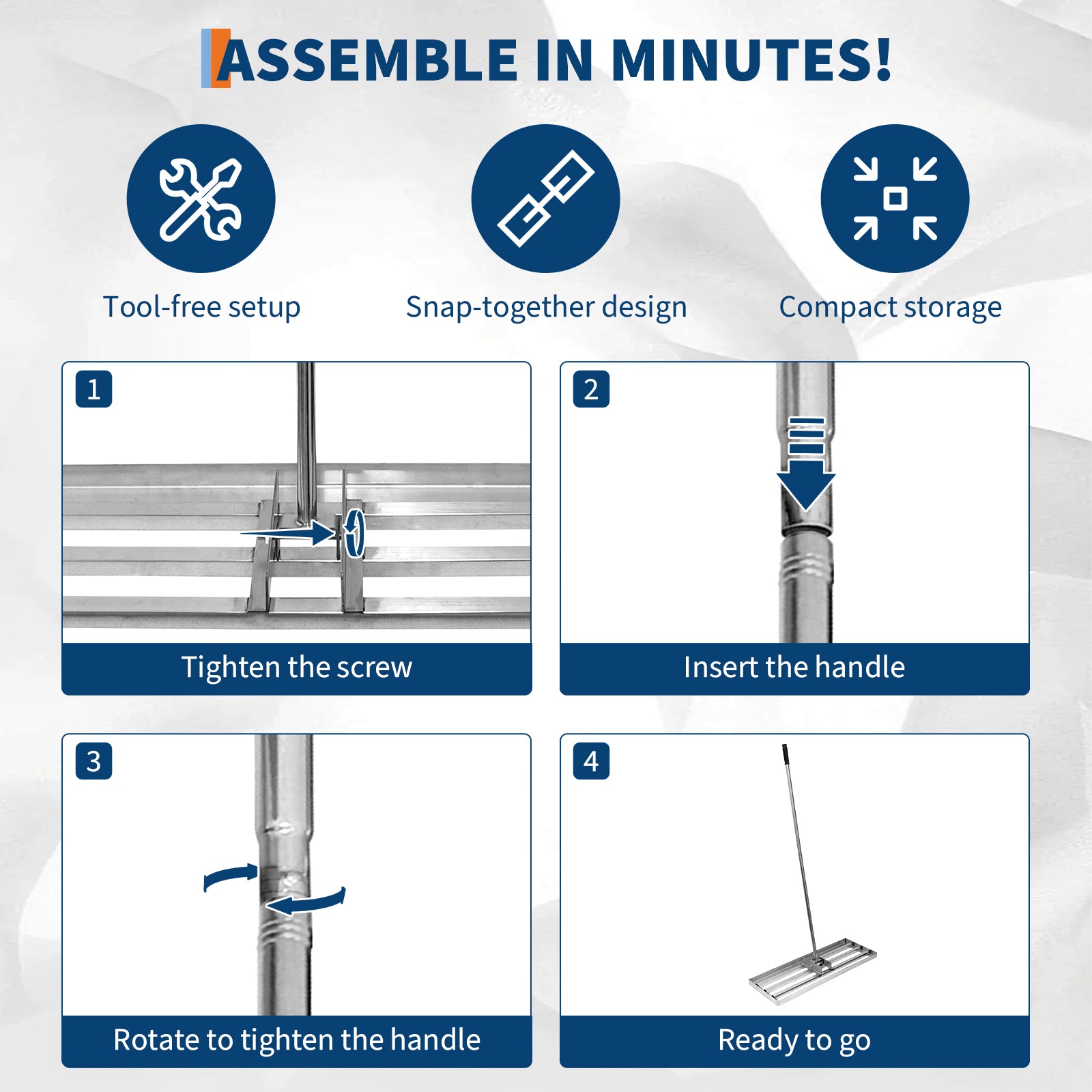 Rastrello Livellatore Prato Garvee Acciaio 30"x10" Manico Regolabile Antiruggine - Regalo Perfetto Festa del Papà per Cura Giardino