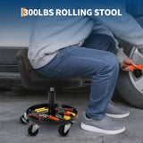 Garvee Sgabello Meccanico Regolabile 46-56 cm con Ruote 360° Bloccabili e Vassoio Porta Attrezzi - Acciaio Antiruggine, Cuscino Morbido, 136 kg, Garage e Officina - Repair Stool | Weight Capacity 300 Lbs | 7.5 Kg | With Soft Cushion | 3-Inch Wheels