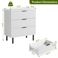 Cassettiera Garvee Fluted a 3 cassetti con gambe in metallo, protezione antiribaltamento, camera da letto, 27,6x15,7x29,9 pollici, bianco