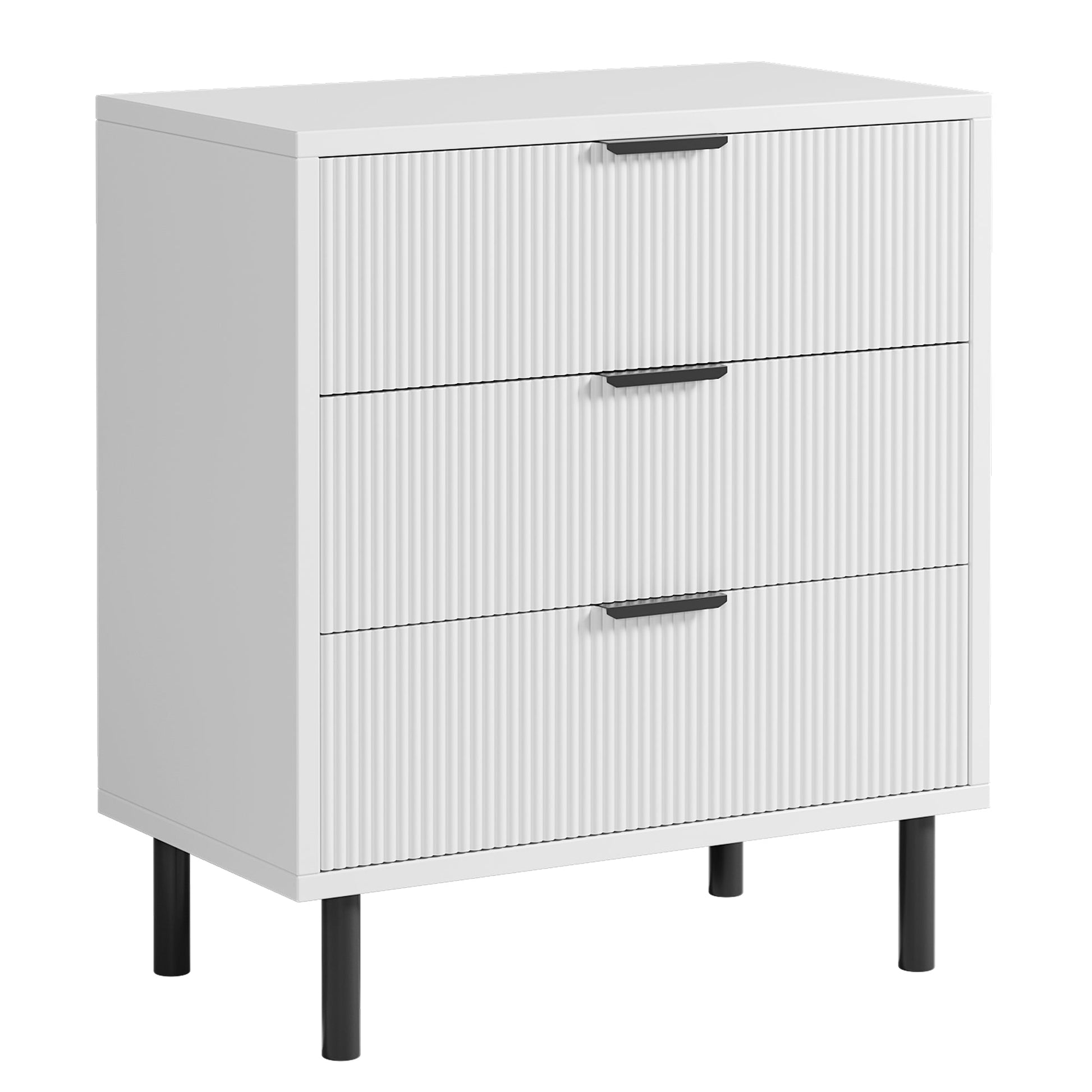 Cassettiera Garvee Fluted a 3 cassetti con gambe in metallo, protezione antiribaltamento, camera da letto, 27,6x15,7x29,9 pollici, bianco
