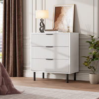 Cassettiera Garvee Fluted a 3 cassetti con gambe in metallo, protezione antiribaltamento, camera da letto, 27,6x15,7x29,9 pollici, bianco