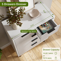 Cassettiera Garvee White Wave Fluted a 5 cassetti con viola in metallo per camera da letto e corridoio, moderna, versatile, bianca, grande