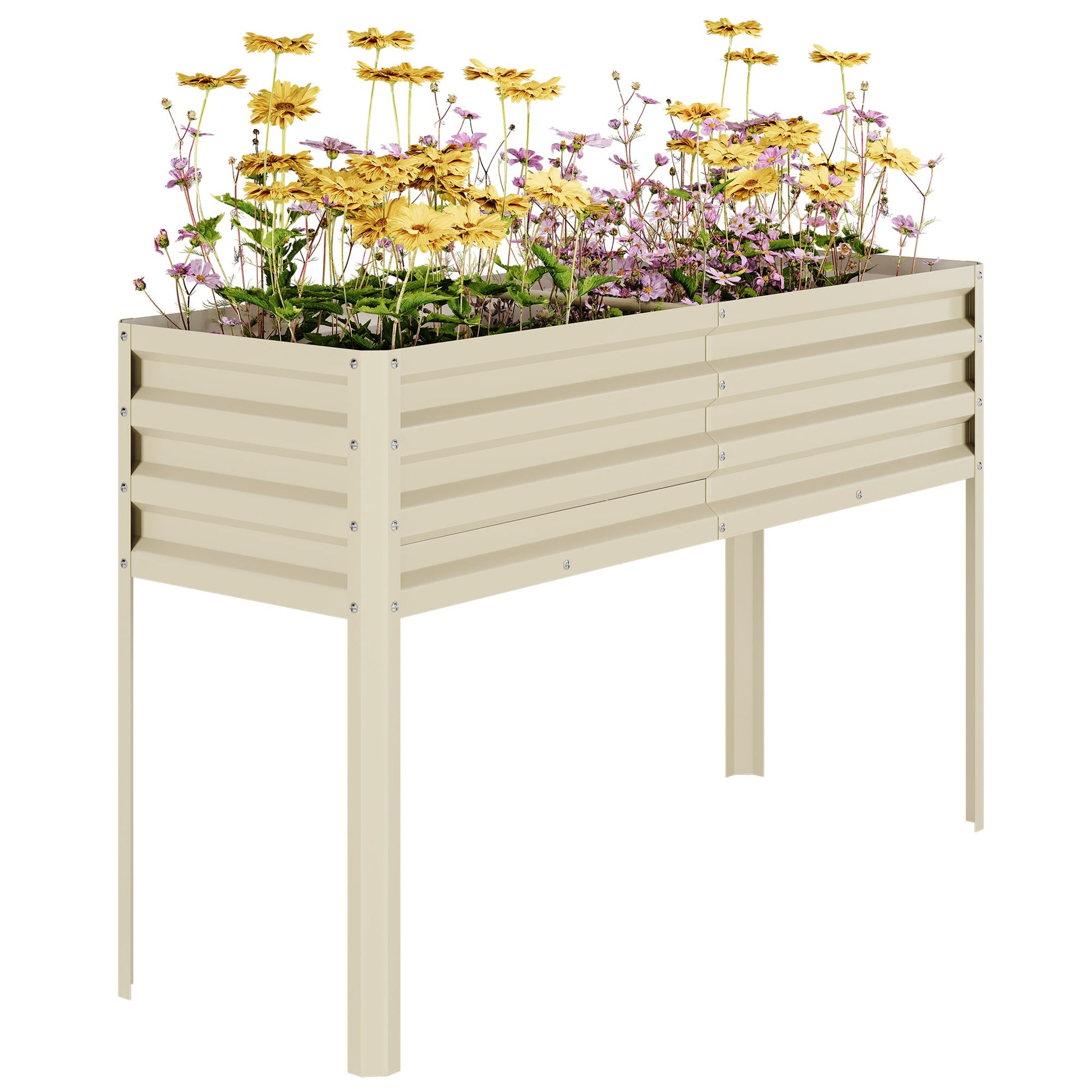 Aiuola rialzata in acciaio zincato Garvee con gambe, autoirrigante, in acciaio inox, beige, per giardino e patio, 50×17×32 pollici