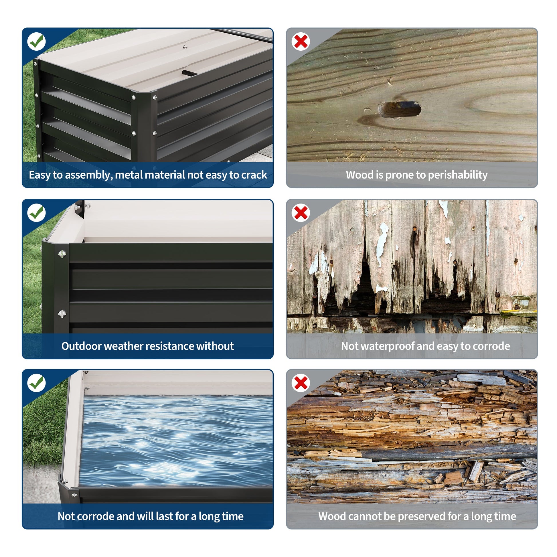 Aiuola rialzata in acciaio zincato Garvee con gambe, autoirrigante, modulare, 50×17×32 pollici, nera, per giardino e patio