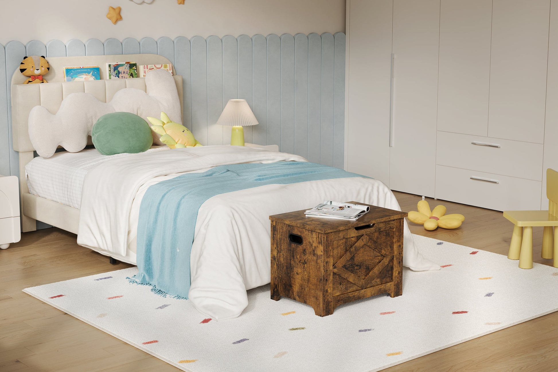 Panca portaoggetti in legno Garvee da 23,6" con sportello di sicurezza, ampio spazio di archiviazione per soggiorno e camera da letto, robusta, versatile, marrone
