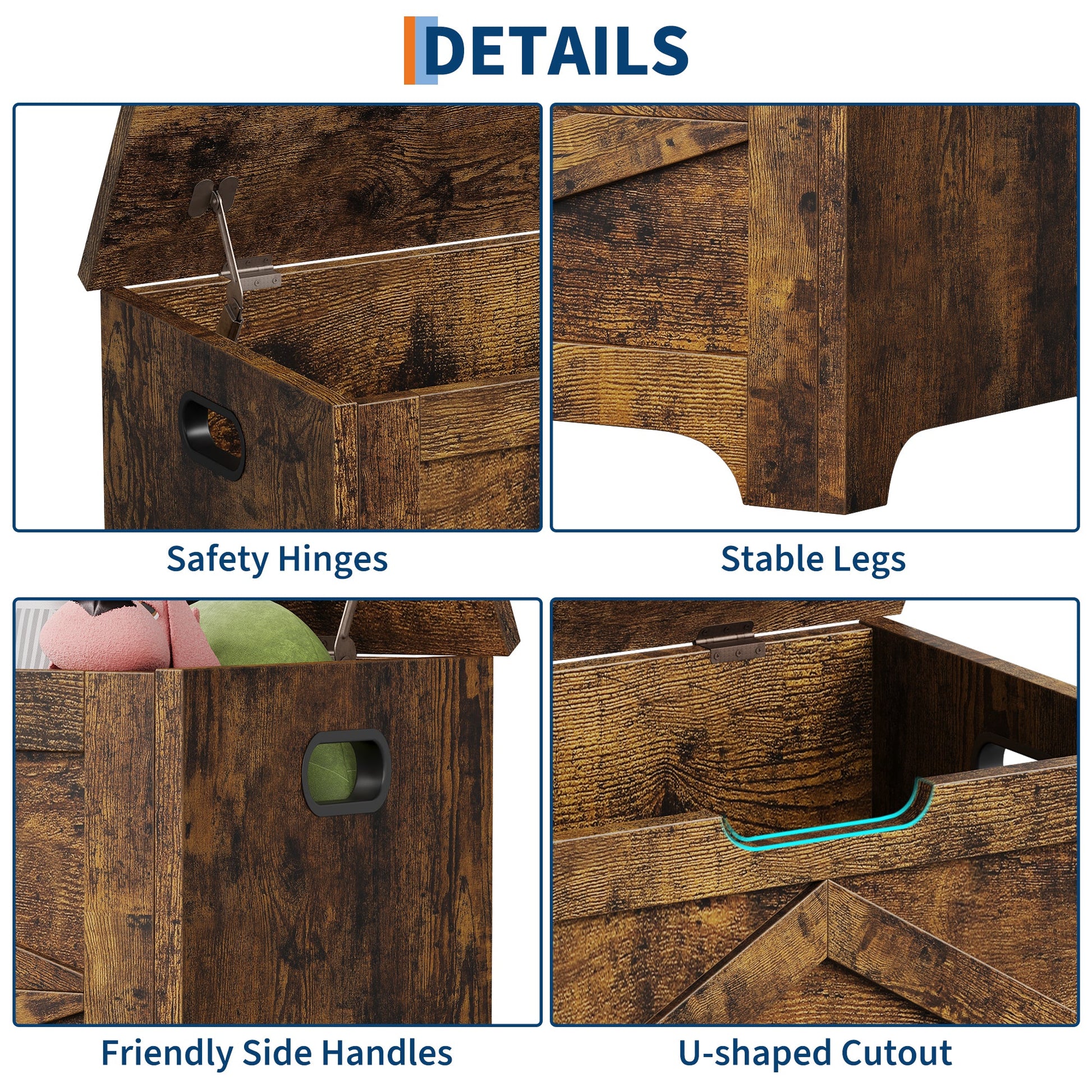 Panca portaoggetti in legno Garvee da 23,6" con sportello di sicurezza, ampio spazio di archiviazione per soggiorno e camera da letto, robusta, versatile, marrone