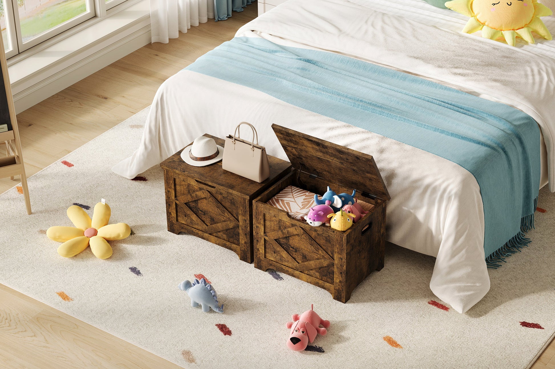 Panca portaoggetti in legno Garvee da 23,6" con sportello di sicurezza, ampio spazio di archiviazione per soggiorno e camera da letto, robusta, versatile, marrone