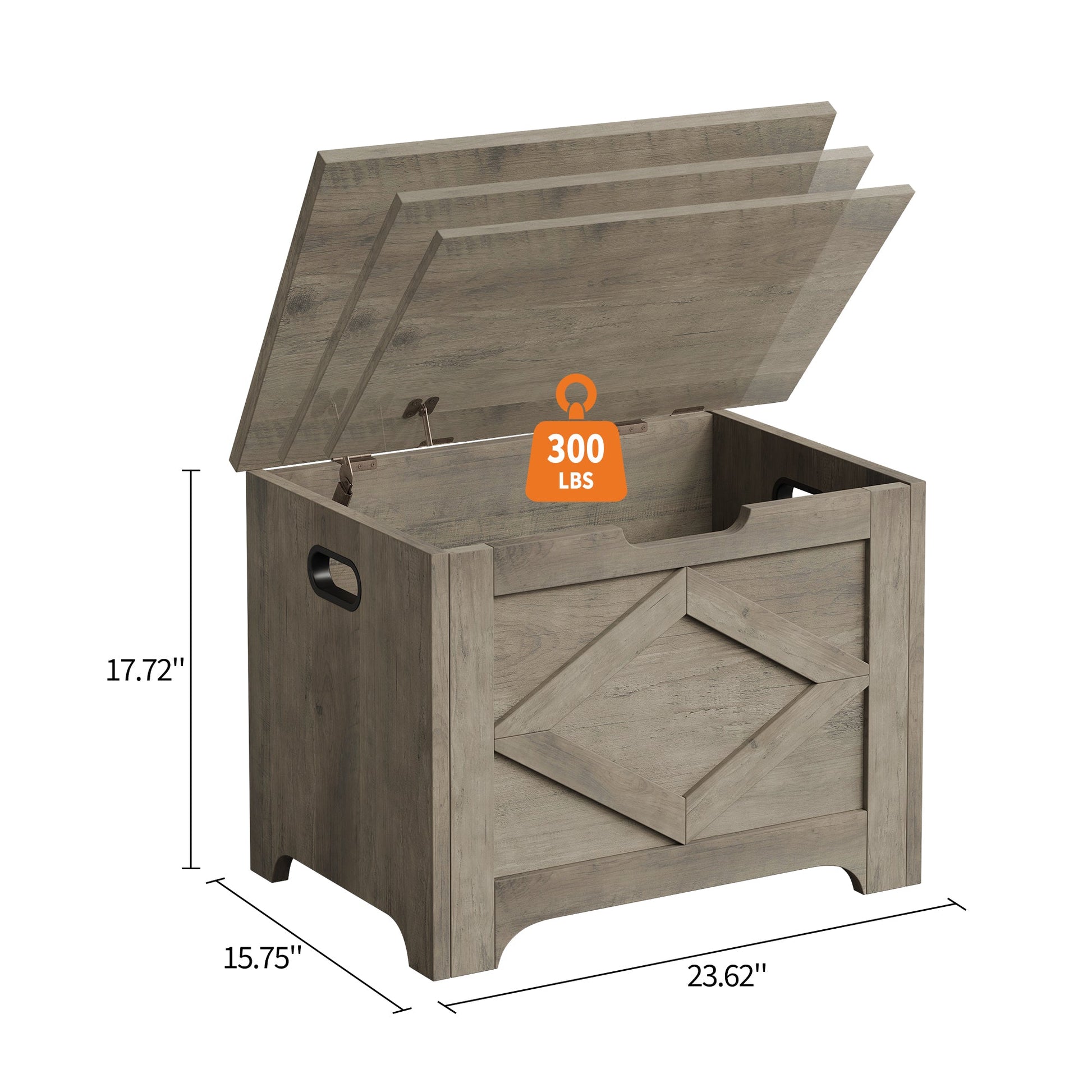 Panca portaoggetti in legno Garvee da 23,6" con cerniere di sicurezza, grande capacità per soggiorno e camera da letto, robusta, versatile, marrone