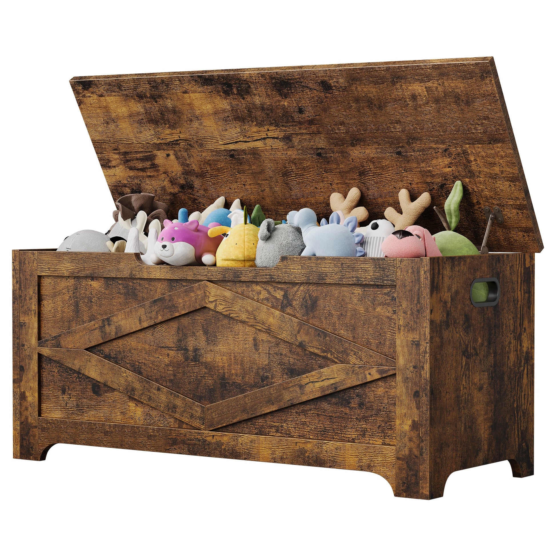 Panca portaoggetti in legno Garvee da 39,4" con cerniere di sicurezza, grande capacità per soggiorno e camera da letto, robusta, versatile, marrone