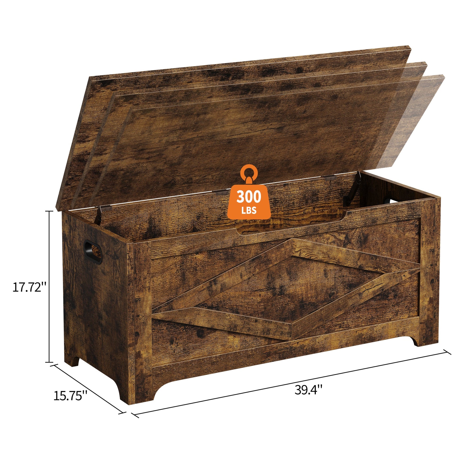 Panca portaoggetti in legno Garvee da 39,4" con cerniere di sicurezza, grande capacità per soggiorno e camera da letto, robusta, versatile, marrone