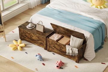 Panca portaoggetti in legno Garvee da 39,4" con cerniere di sicurezza, grande capacità per soggiorno e camera da letto, robusta, versatile, marrone