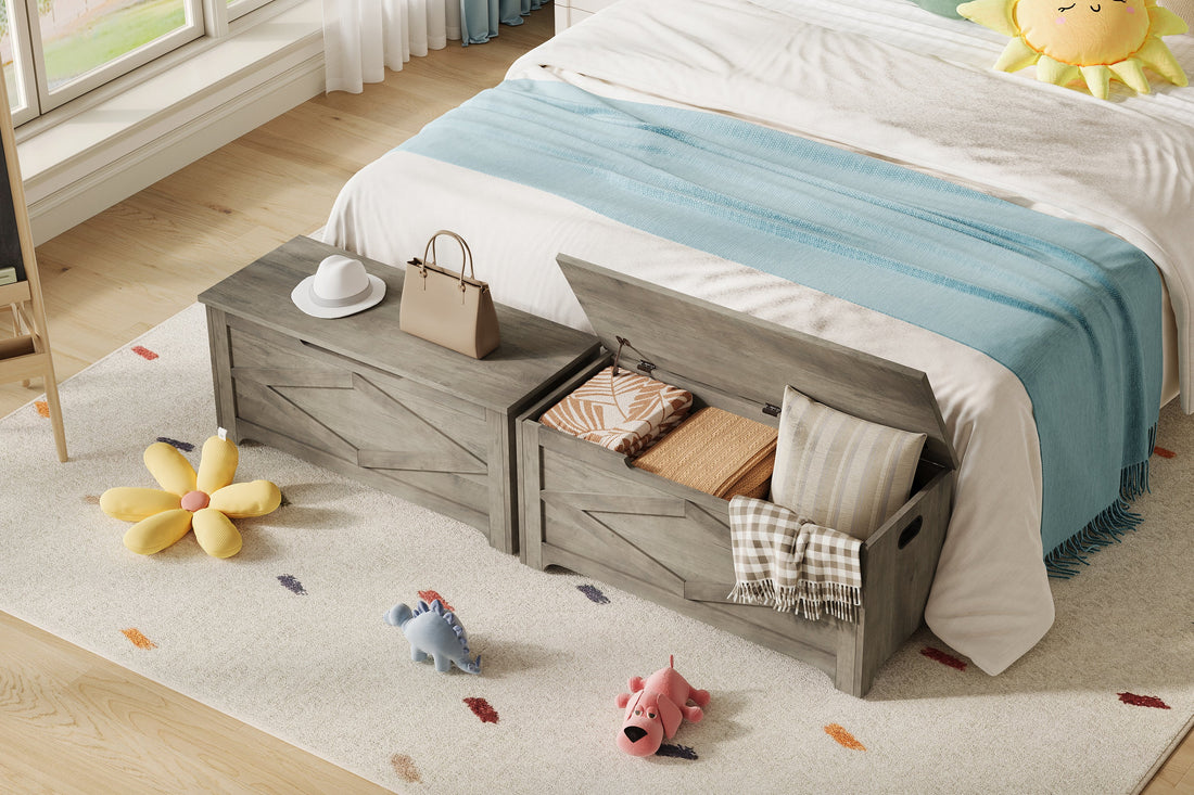Panca portaoggetti in legno Garvee da 39,4" con cerniere di sicurezza, grande capacità, per soggiorno e camera da letto, robusta, versatile