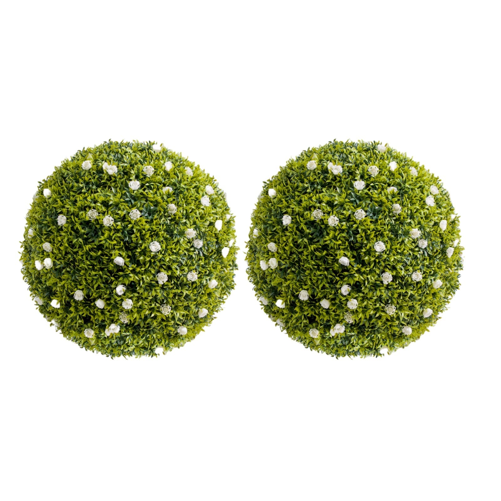 Garvee - Set di 2 sfere di bosso artificiale da 22,4" bianche con anello per appendere, per balcone e giardino, materiale PE resistente ai raggi UV, senza manutenzione