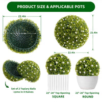 Garvee - Set di 2 sfere di bosso artificiale da 22,4" bianche con anello per appendere, per balcone e giardino, materiale PE resistente ai raggi UV, senza manutenzione