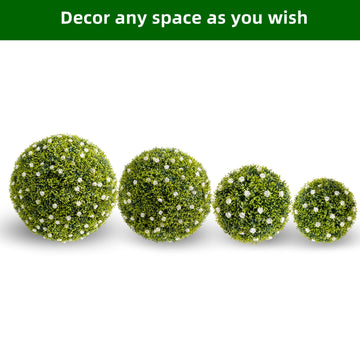 Garvee - Set di 2 sfere di bosso artificiale da 22,4" bianche con anello per appendere, per balcone e giardino, materiale PE resistente ai raggi UV, senza manutenzione