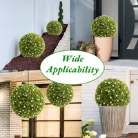 Garvee - Set di 2 palline di bosso artificiale da 20,5" con fiori bianchi per balcone e giardino, materiale PE verde, esente da manutenzione