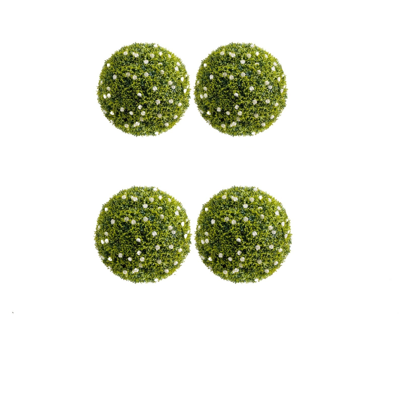 Garvee 12,6" Set di piante artificiali in bosso con fiori bianchi per balcone e giardino, resistenti alle intemperie, facili da pulire, materiale PE, verde e bianco