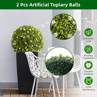 Garvee 12,6" Set di piante artificiali in bosso con fiori bianchi per balcone e giardino, resistenti alle intemperie, facili da pulire, materiale PE, verde e bianco