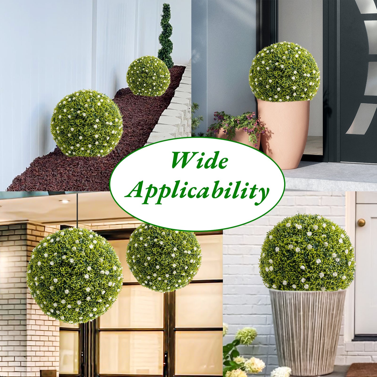 Garvee 12,6" Set di piante artificiali in bosso con fiori bianchi per balcone e giardino, resistenti alle intemperie, facili da pulire, materiale PE, verde e bianco
