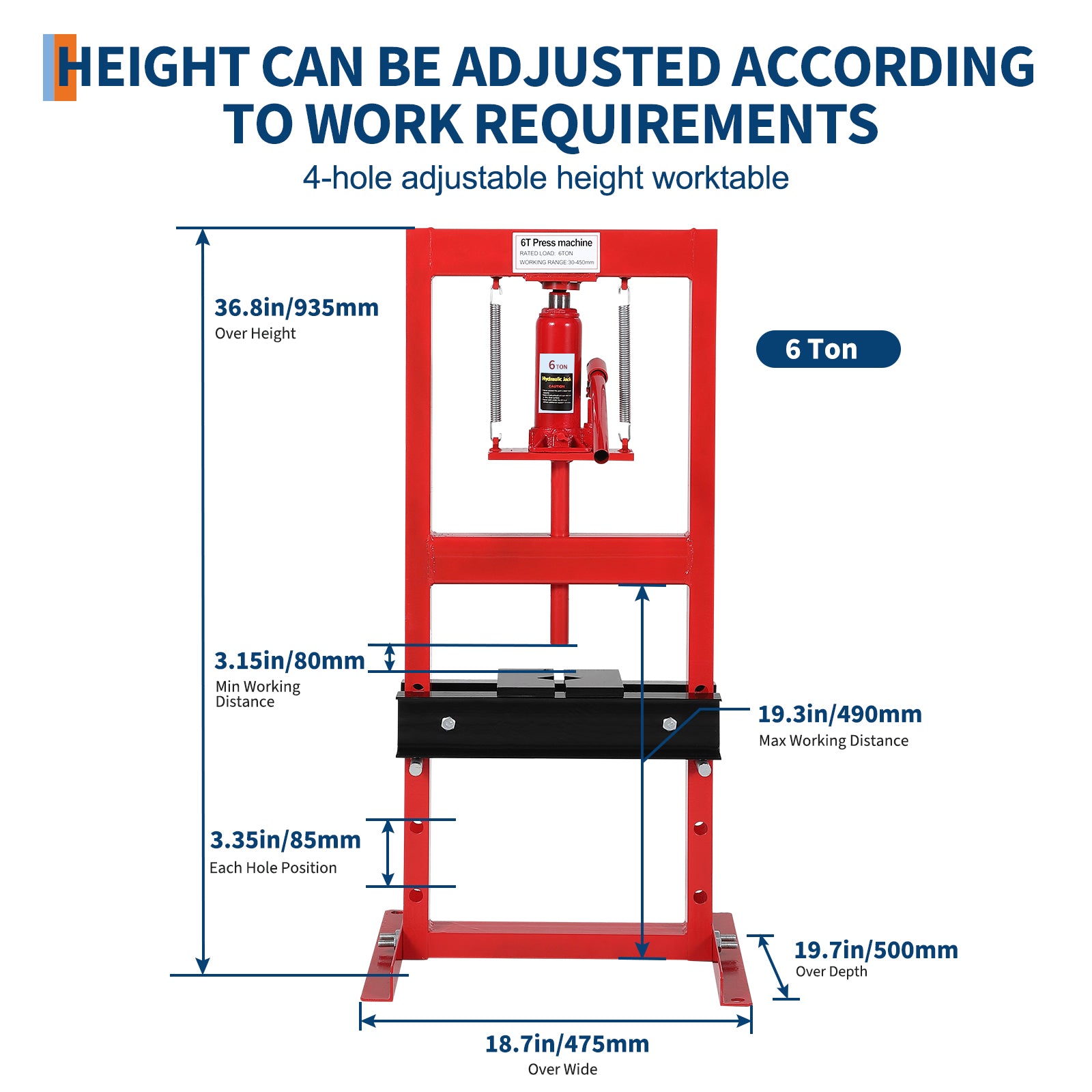 Pressa Idraulica Garvee 6 Tonnellate H-Frame, Altezza Regolabile e Valvola Sicurezza - Regalo Perfetto per Festa del Papà in Officina, Acciaio Nero