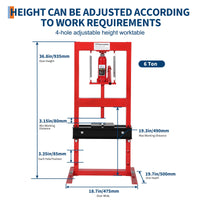 Pressa Idraulica Garvee 6 Tonnellate H-Frame, Altezza Regolabile e Valvola Sicurezza - Regalo Perfetto per Festa del Papà in Officina, Acciaio Nero