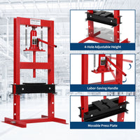 Pressa Idraulica Garvee 6 Tonnellate H-Frame, Altezza Regolabile e Valvola Sicurezza - Regalo Perfetto per Festa del Papà in Officina, Acciaio Nero