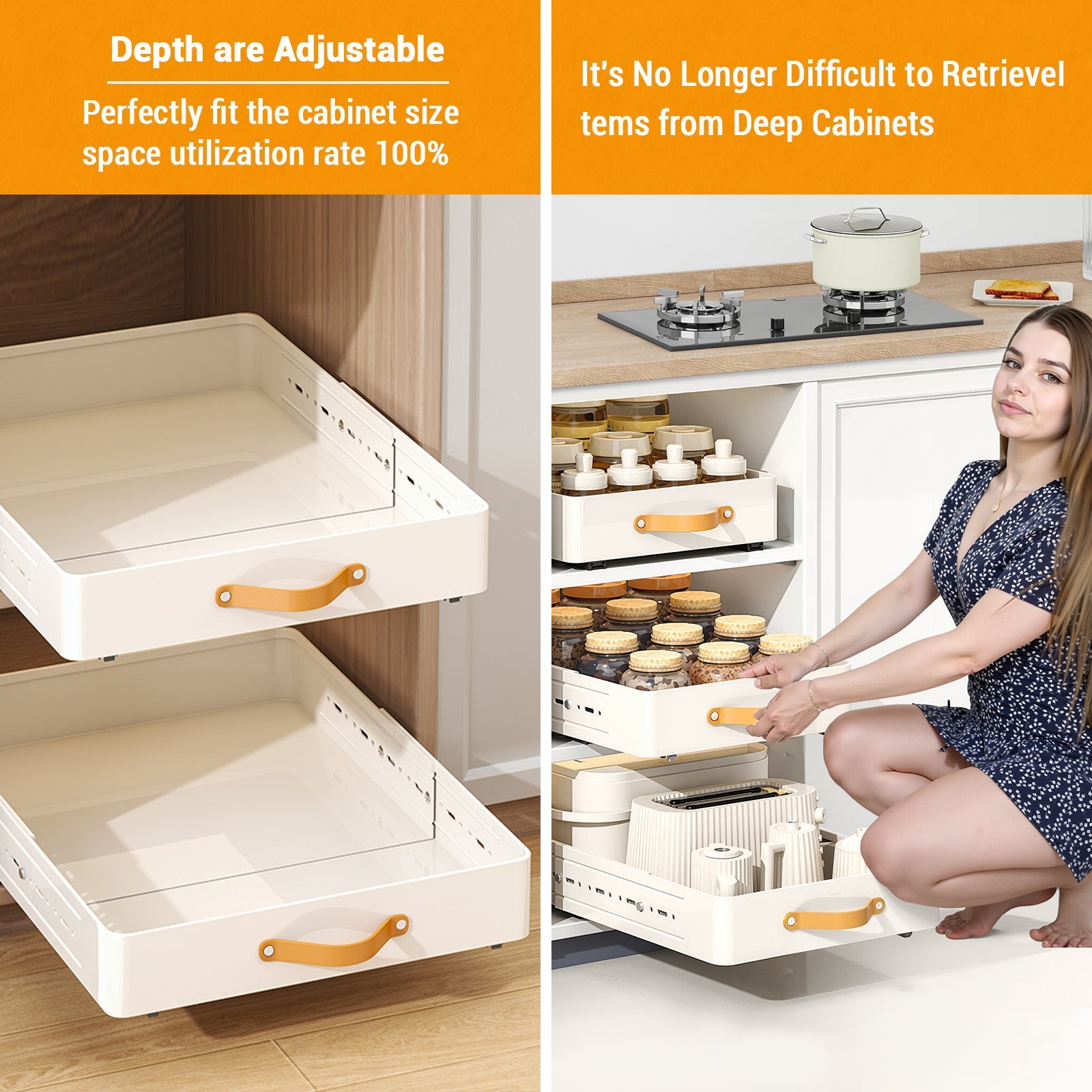 Garvee Organizer telescopico in metallo estraibile per cucina e bagno, profondità 41-60 cm, bianco, regolabile