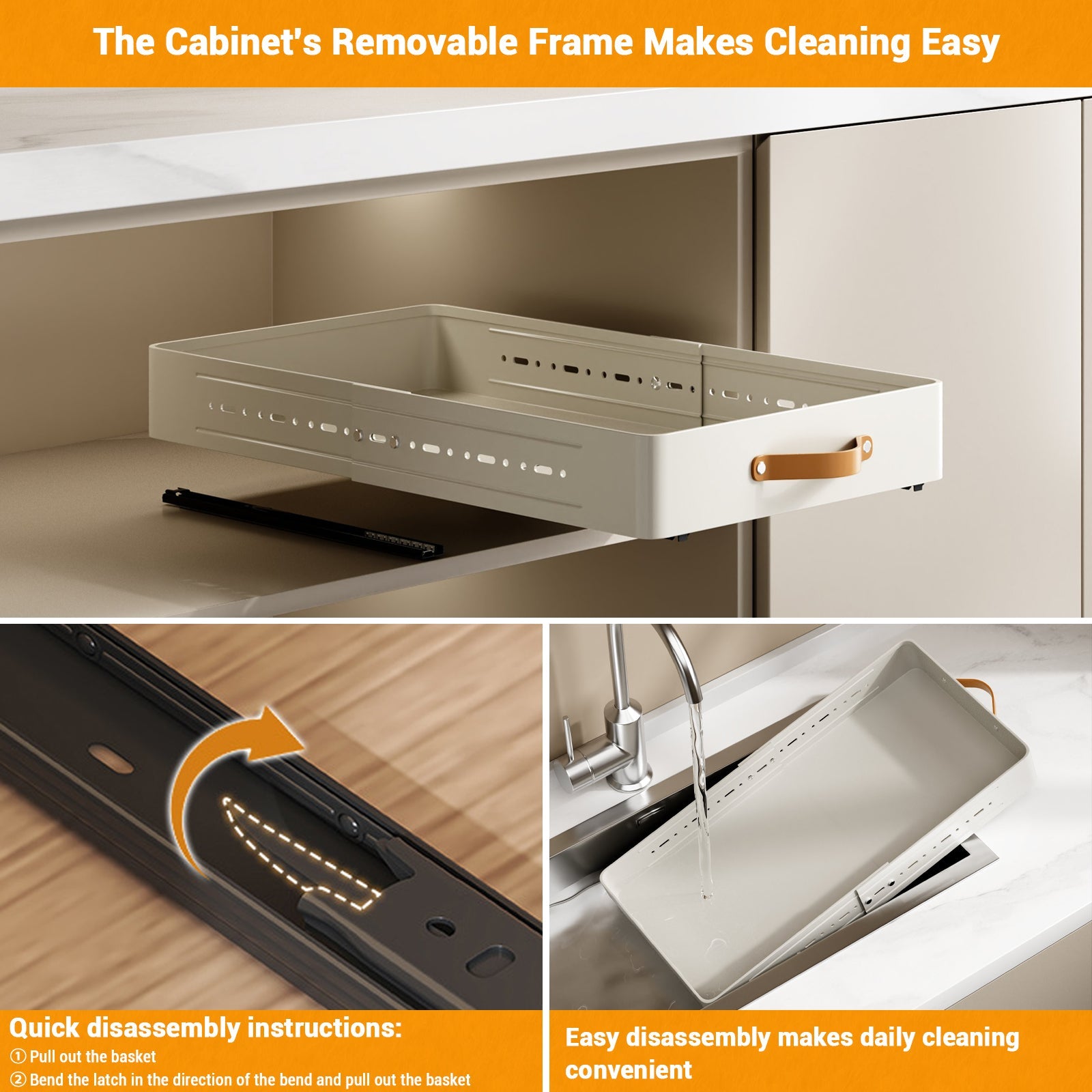 Garvee Organizer telescopico in metallo estraibile per cucina e bagno, profondità 41-60 cm, bianco, regolabile