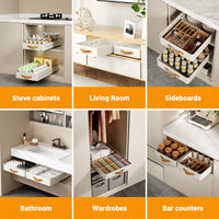 Garvee, organizer telescopico in metallo con cassetto estraibile, regolabile, profondità 41–60 cm x larghezza 30 cm x altezza 7,8 cm, bianco, per cucina e bagno