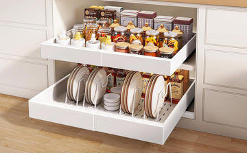 Garvee Organizer telescopico in metallo estraibile per cucina e bagno, profondità 41-60 cm, bianco, regolabile