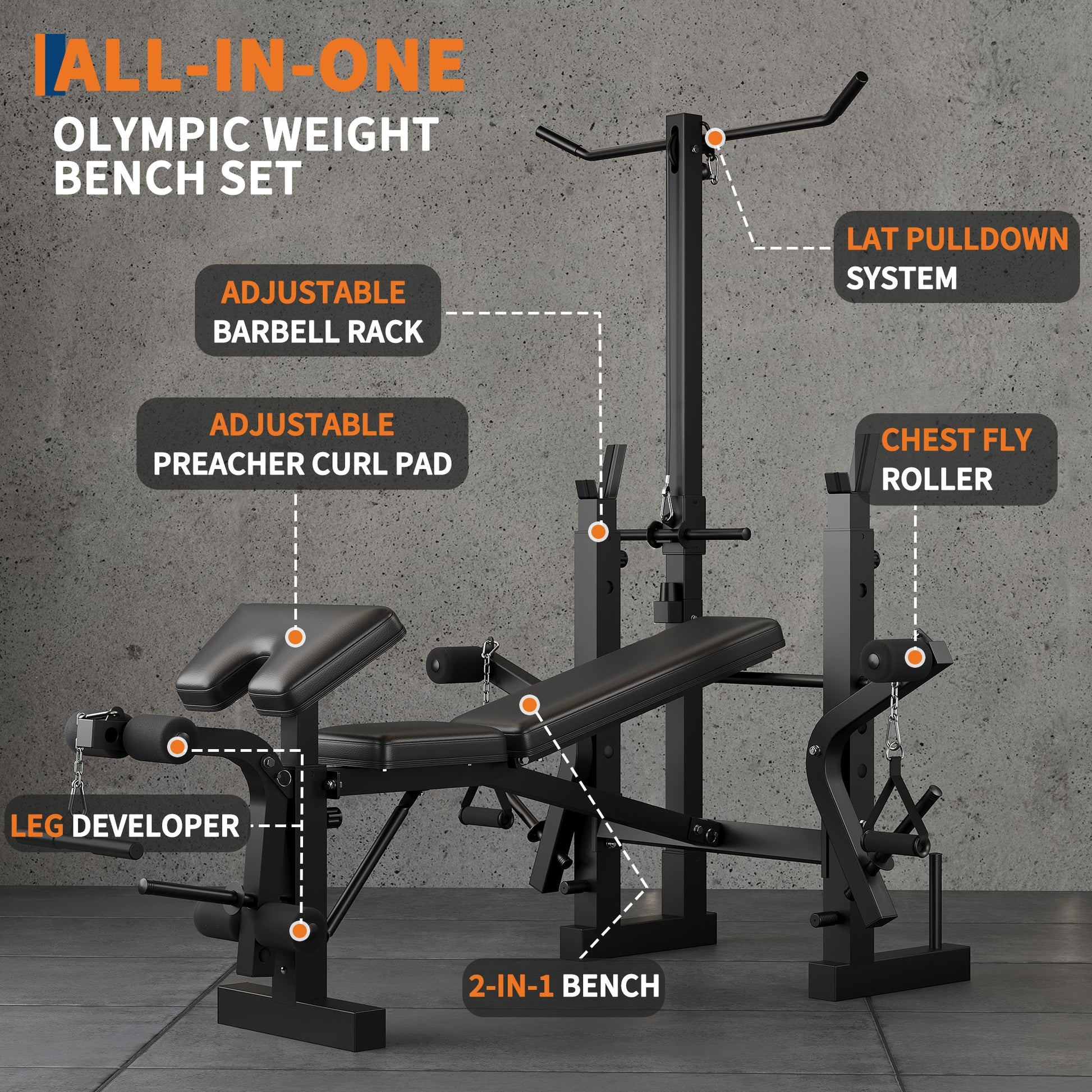 Panca per allenamento con pesi Garvee 7 in 1 con estensione e curl per le Gambe per il fitness in casa, regolabile e pieghevole, telaio in acciaio da 900 libbre, nero