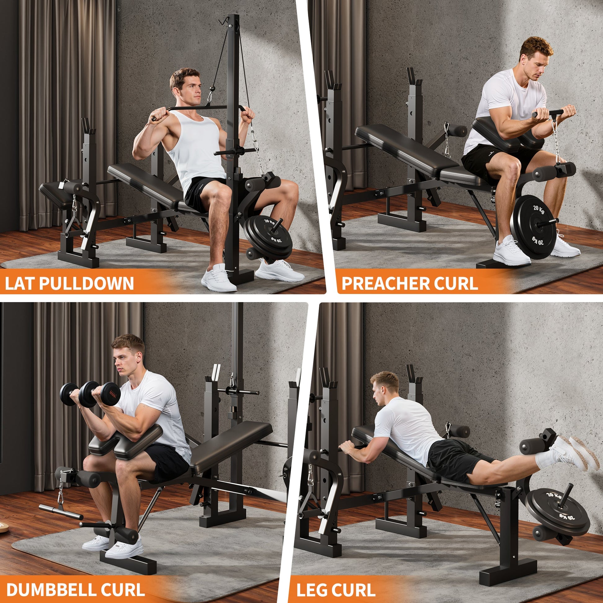 Panca per allenamento con pesi Garvee 7 in 1 con estensione e curl per le Gambe per il fitness in casa, regolabile e pieghevole, telaio in acciaio da 900 libbre, nero