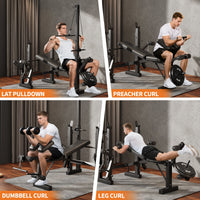 Panca per allenamento con pesi Garvee 7 in 1 con estensione e curl per le Gambe per il fitness in casa, regolabile e pieghevole, telaio in acciaio da 900 libbre, nero