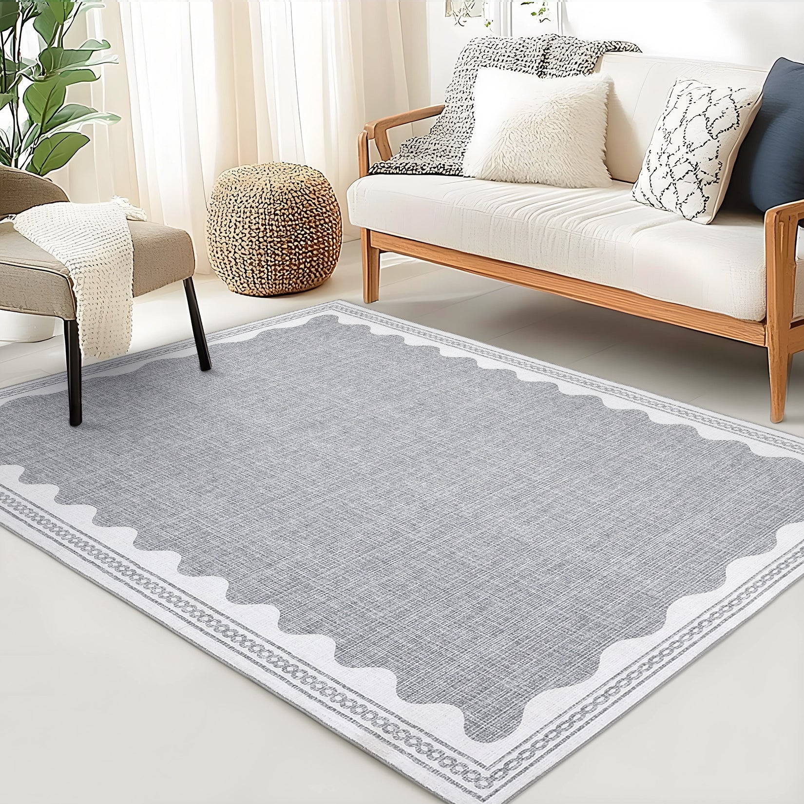 Tappeto moderno per soggiorno Garvee 120x170 cm grigio, lavabile, antiscivolo, a pelo corto, antimacchia, pieghevole per ufficio e sala da pranzo