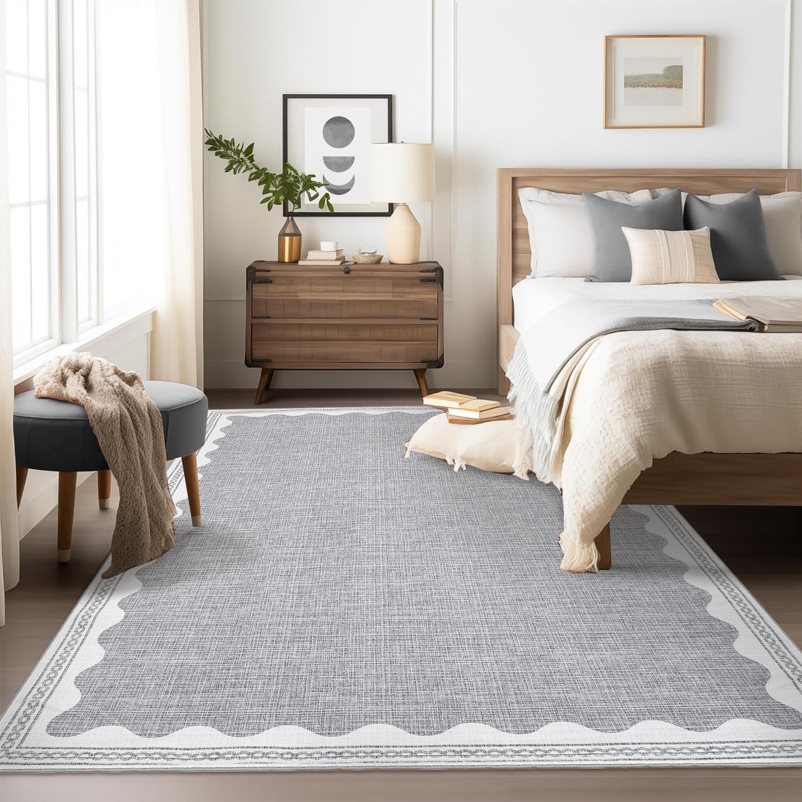 Tappeto moderno per soggiorno Garvee 120x170 cm grigio, lavabile, antiscivolo, a pelo corto, antimacchia, pieghevole per ufficio e sala da pranzo