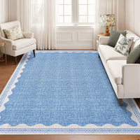 Tappeto lavabile per camera da letto Garvee 80x150 cm, antiscivolo, moderno motivo a onde, tappetino a pelo corto per soggiorno, blu